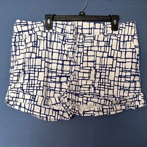 New York & Company White Shorts with Blue Grid Motif